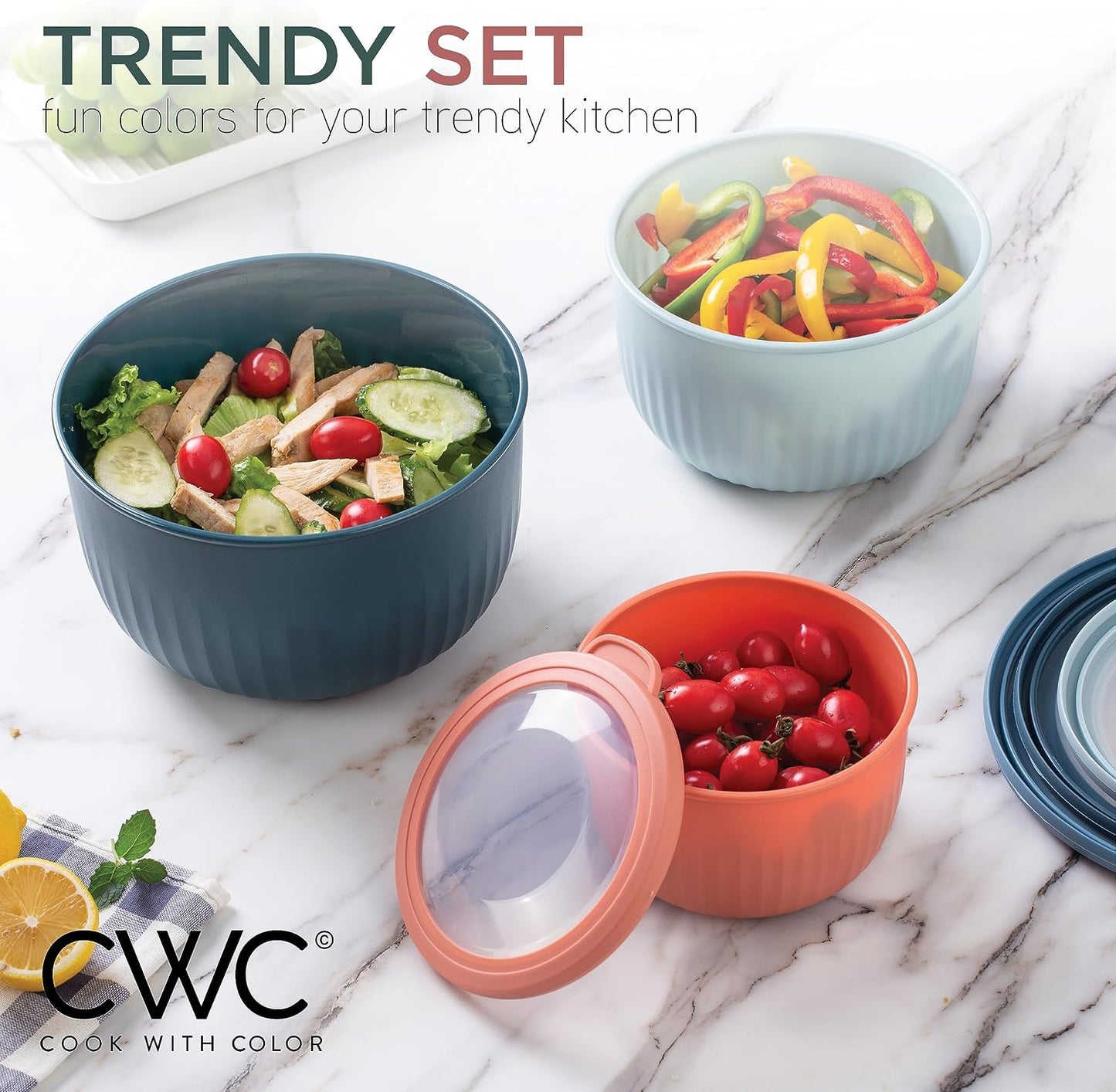 Prep Bowls with Lids- Wide and Deep Nesting Plastic Small Mixing Bowl Set with Lids, 8 Piece Set - Wide Bowls, Sage