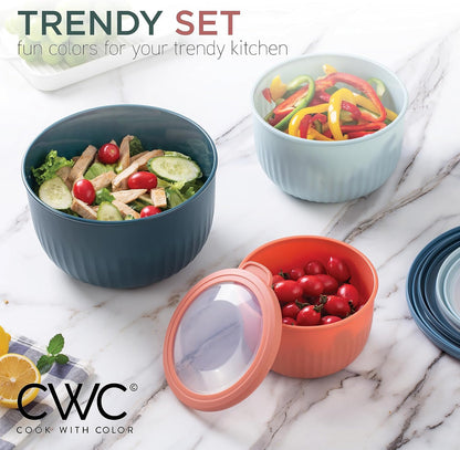 Prep Bowls with Lids- Wide and Deep Nesting Plastic Small Mixing Bowl Set with Lids, 8 Piece Set - Wide Bowls, Sage