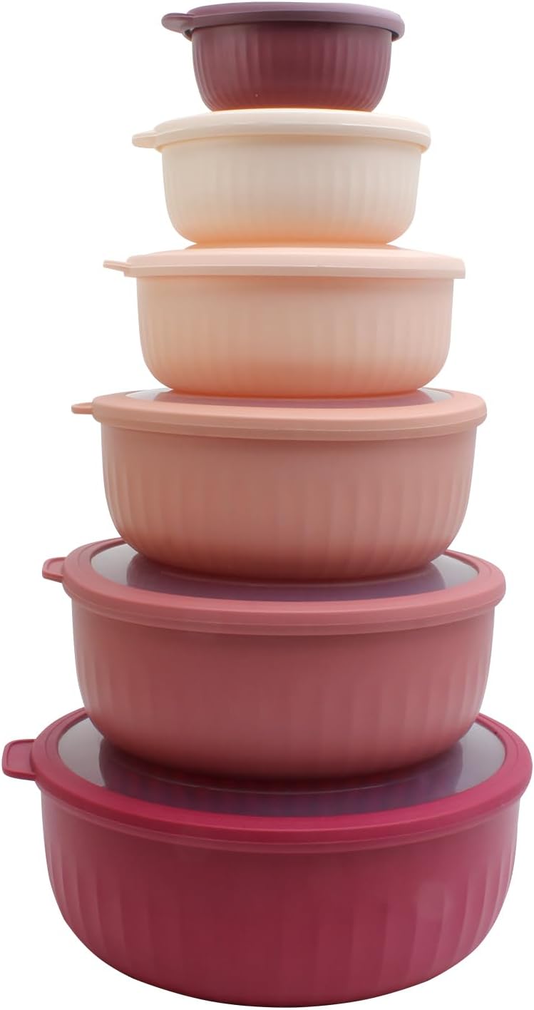 Prep Bowls with Lids- Wide and Deep Nesting Plastic Small Mixing Bowl Set with Lids, 8 Piece Set - Wide Bowls, Sage