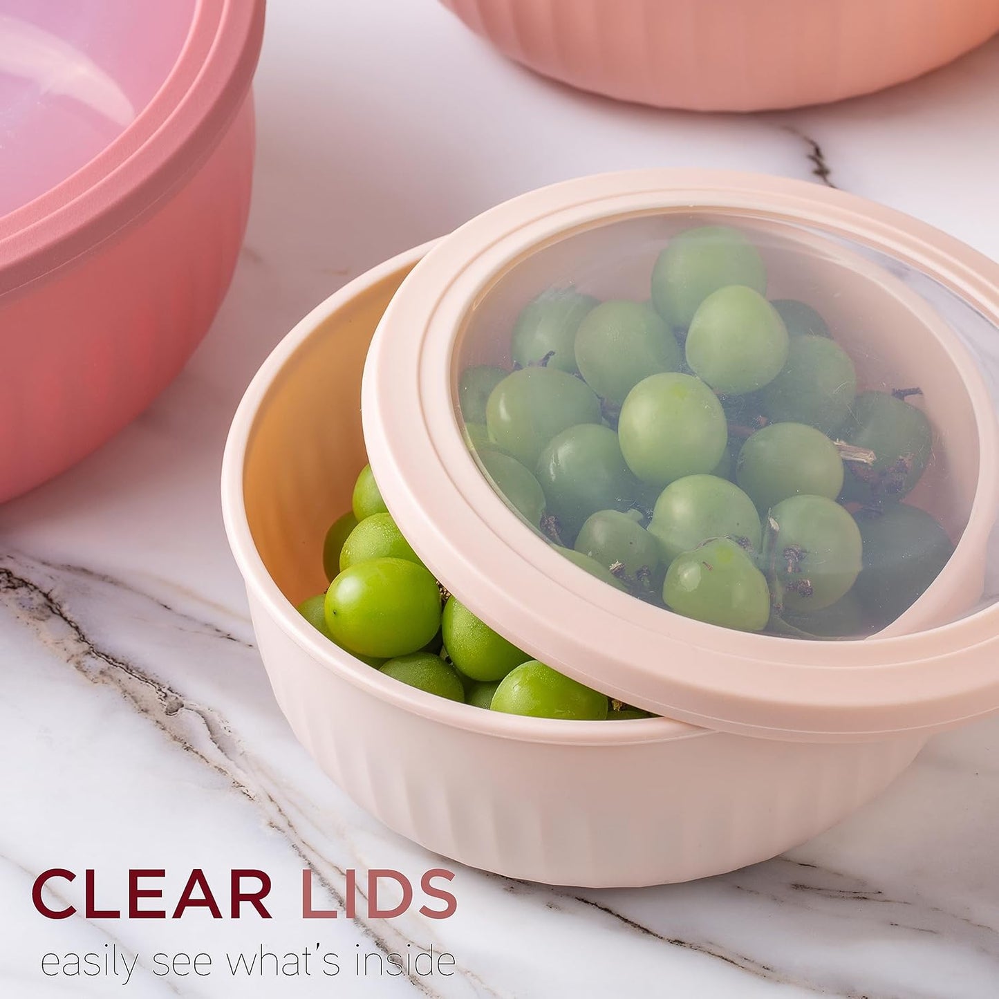 Prep Bowls with Lids- Wide and Deep Nesting Plastic Small Mixing Bowl Set with Lids, 8 Piece Set - Wide Bowls, Sage