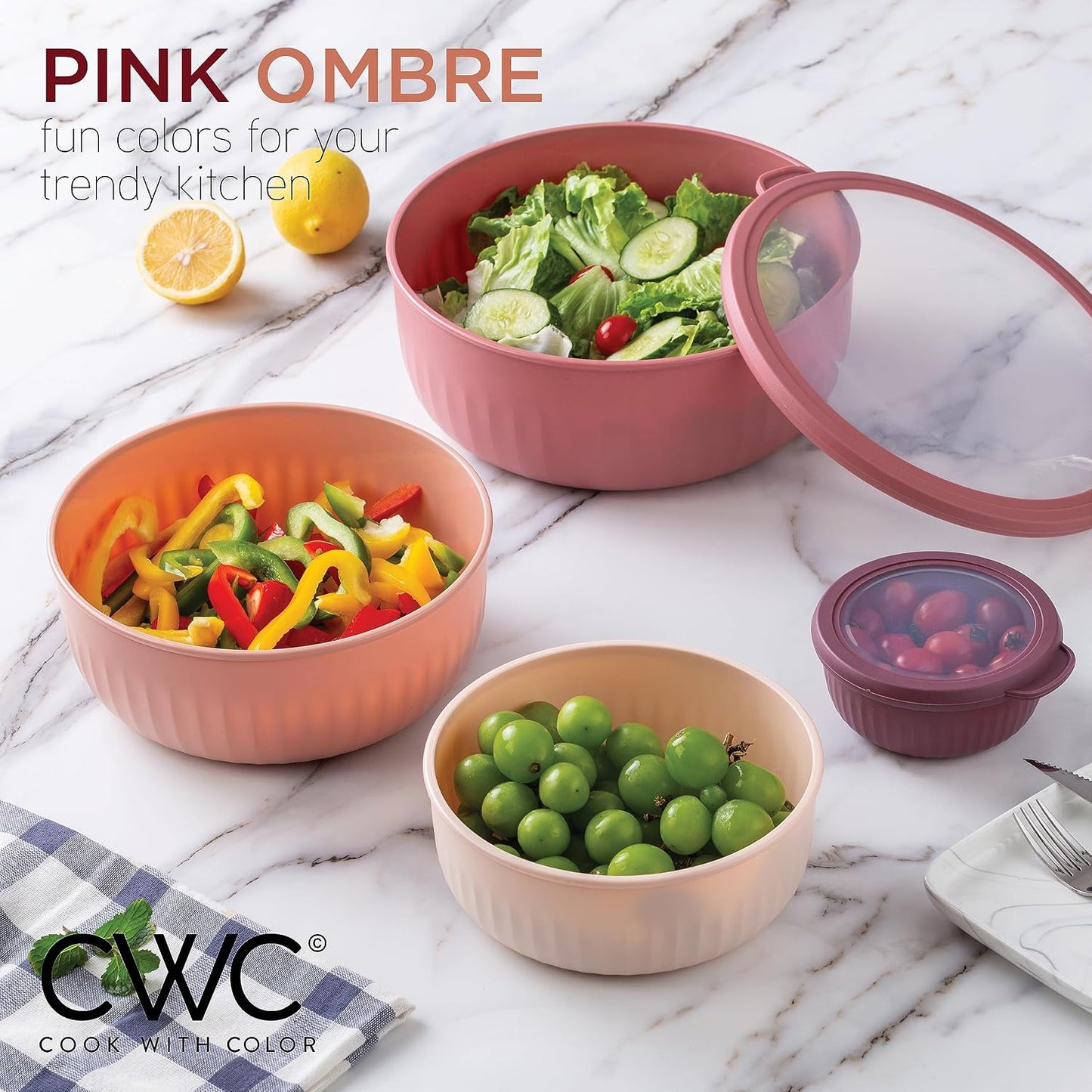Prep Bowls with Lids- Wide and Deep Nesting Plastic Small Mixing Bowl Set with Lids, 8 Piece Set - Wide Bowls, Sage