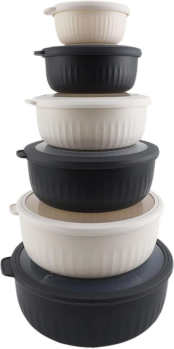Prep Bowls with Lids- Wide and Deep Nesting Plastic Small Mixing Bowl Set with Lids, 8 Piece Set - Wide Bowls, Sage
