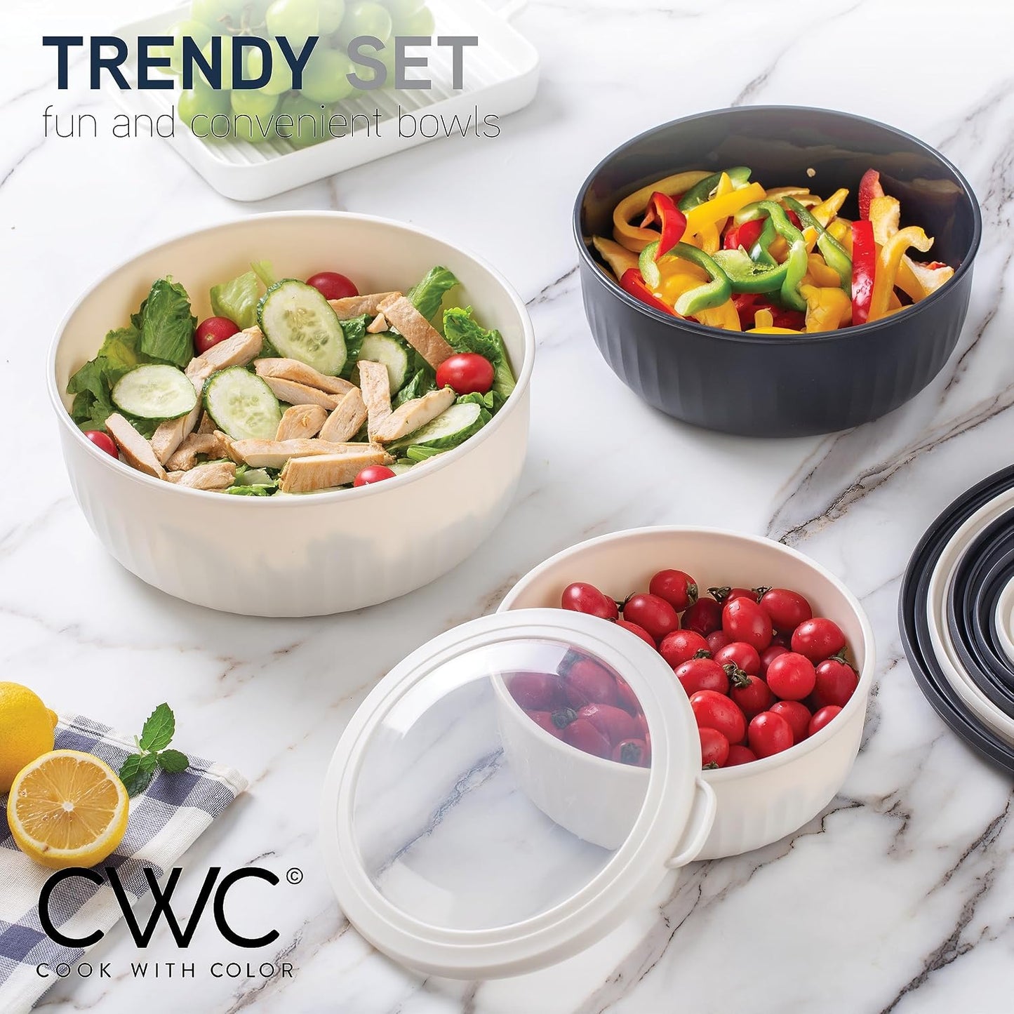 Prep Bowls with Lids- Wide and Deep Nesting Plastic Small Mixing Bowl Set with Lids, 8 Piece Set - Wide Bowls, Sage