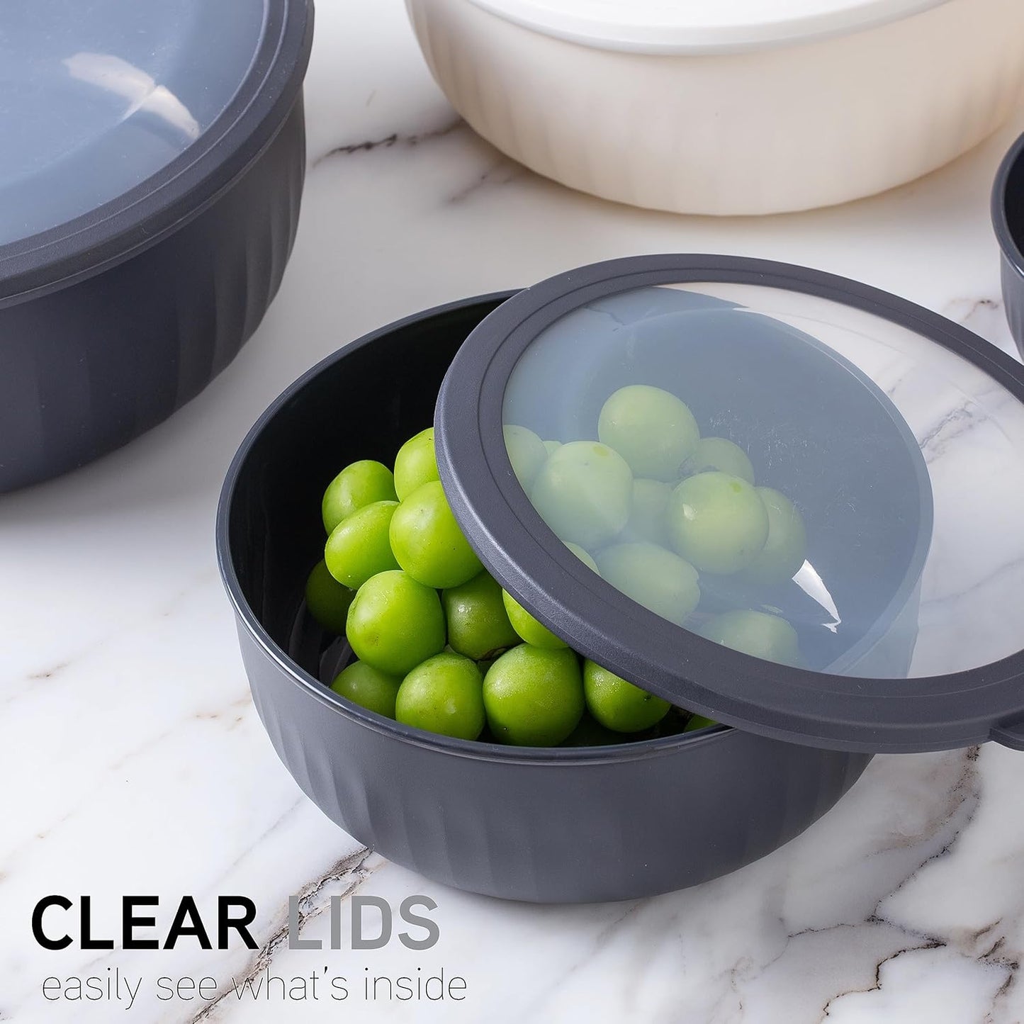 Prep Bowls with Lids- Wide and Deep Nesting Plastic Small Mixing Bowl Set with Lids, 8 Piece Set - Wide Bowls, Sage