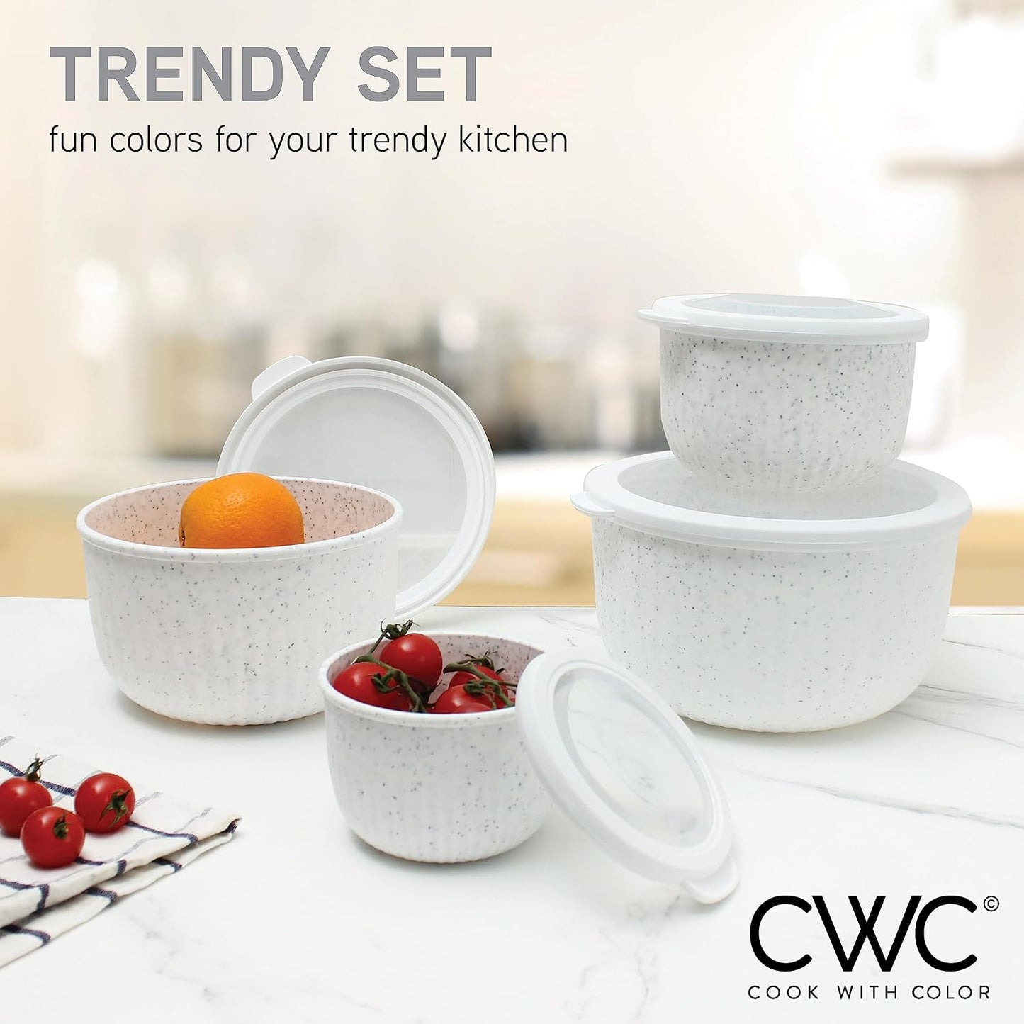 Prep Bowls with Lids- Wide and Deep Nesting Plastic Small Mixing Bowl Set with Lids, 8 Piece Set - Wide Bowls, Sage
