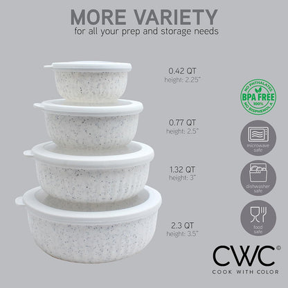 Prep Bowls with Lids- Wide and Deep Nesting Plastic Small Mixing Bowl Set with Lids, 8 Piece Set - Wide Bowls, Sage