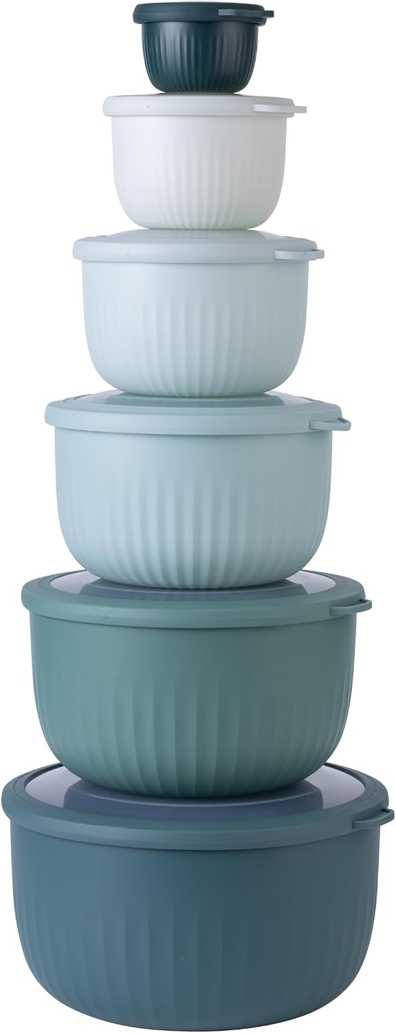 Prep Bowls with Lids- Wide and Deep Nesting Plastic Small Mixing Bowl Set with Lids, 8 Piece Set - Wide Bowls, Sage