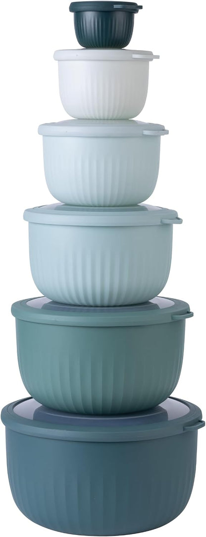 Prep Bowls with Lids- Wide and Deep Nesting Plastic Small Mixing Bowl Set with Lids, 8 Piece Set - Wide Bowls, Sage