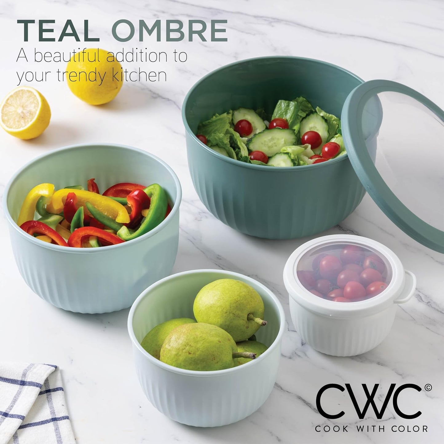 Prep Bowls with Lids- Wide and Deep Nesting Plastic Small Mixing Bowl Set with Lids, 8 Piece Set - Wide Bowls, Sage
