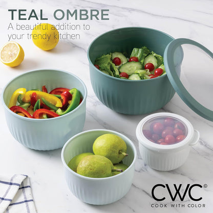 Prep Bowls with Lids- Wide and Deep Nesting Plastic Small Mixing Bowl Set with Lids, 8 Piece Set - Wide Bowls, Sage