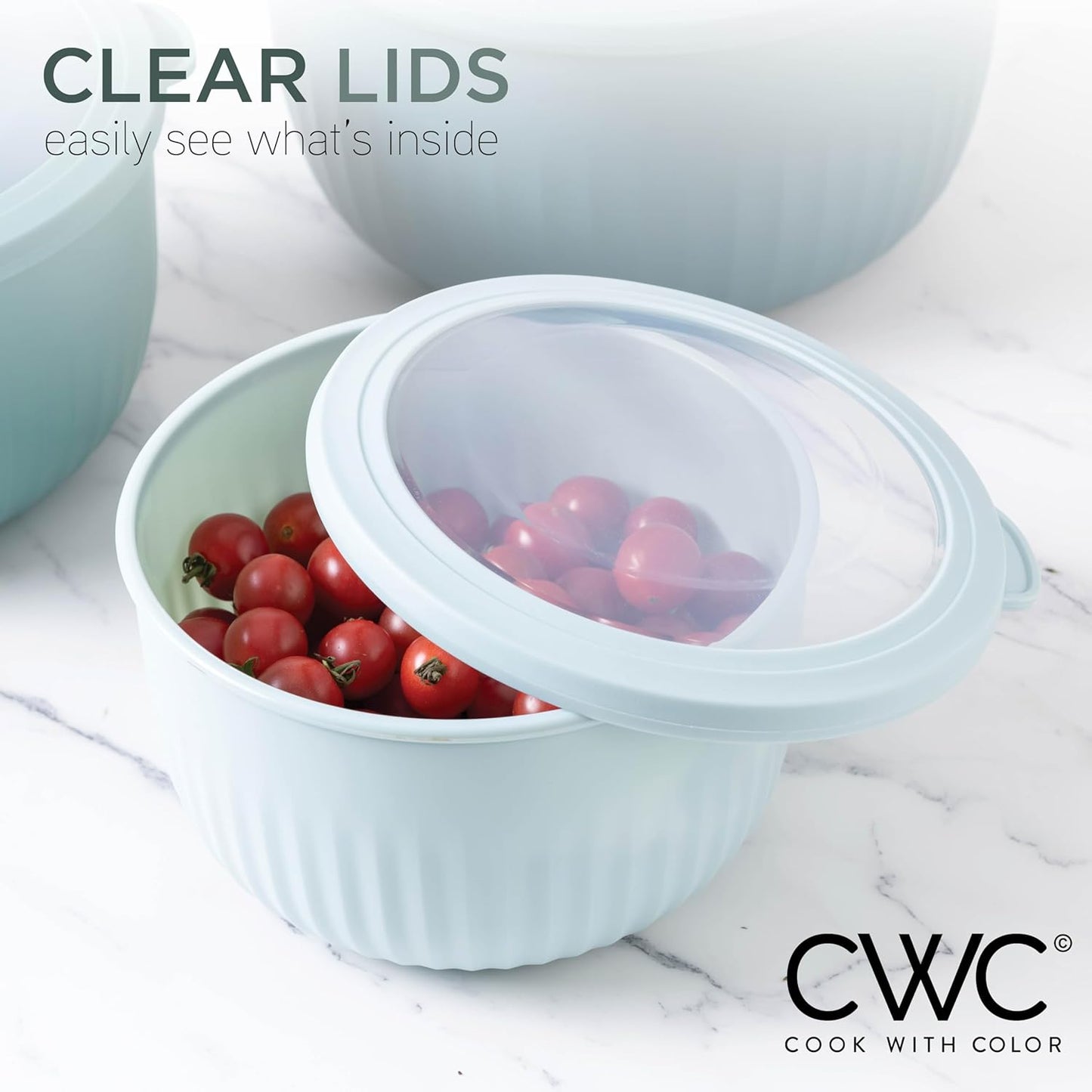 Prep Bowls with Lids- Wide and Deep Nesting Plastic Small Mixing Bowl Set with Lids, 8 Piece Set - Wide Bowls, Sage