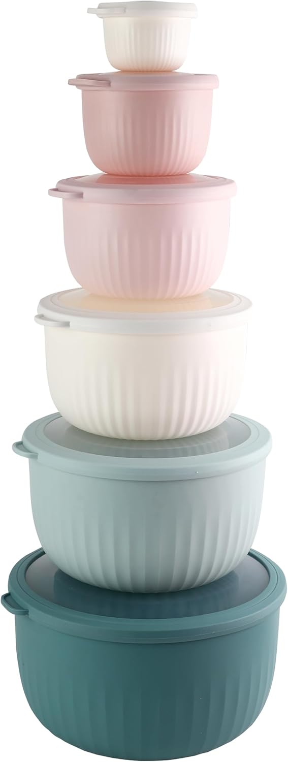 Prep Bowls with Lids- Wide and Deep Nesting Plastic Small Mixing Bowl Set with Lids, 8 Piece Set - Wide Bowls, Sage