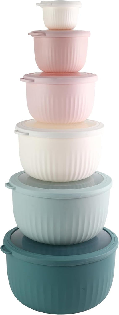 Prep Bowls with Lids- Wide and Deep Nesting Plastic Small Mixing Bowl Set with Lids, 8 Piece Set - Wide Bowls, Sage