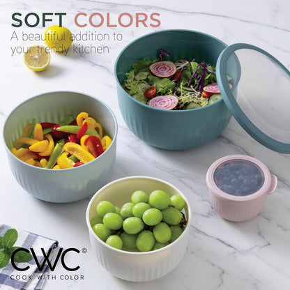 Prep Bowls with Lids- Wide and Deep Nesting Plastic Small Mixing Bowl Set with Lids, 8 Piece Set - Wide Bowls, Sage