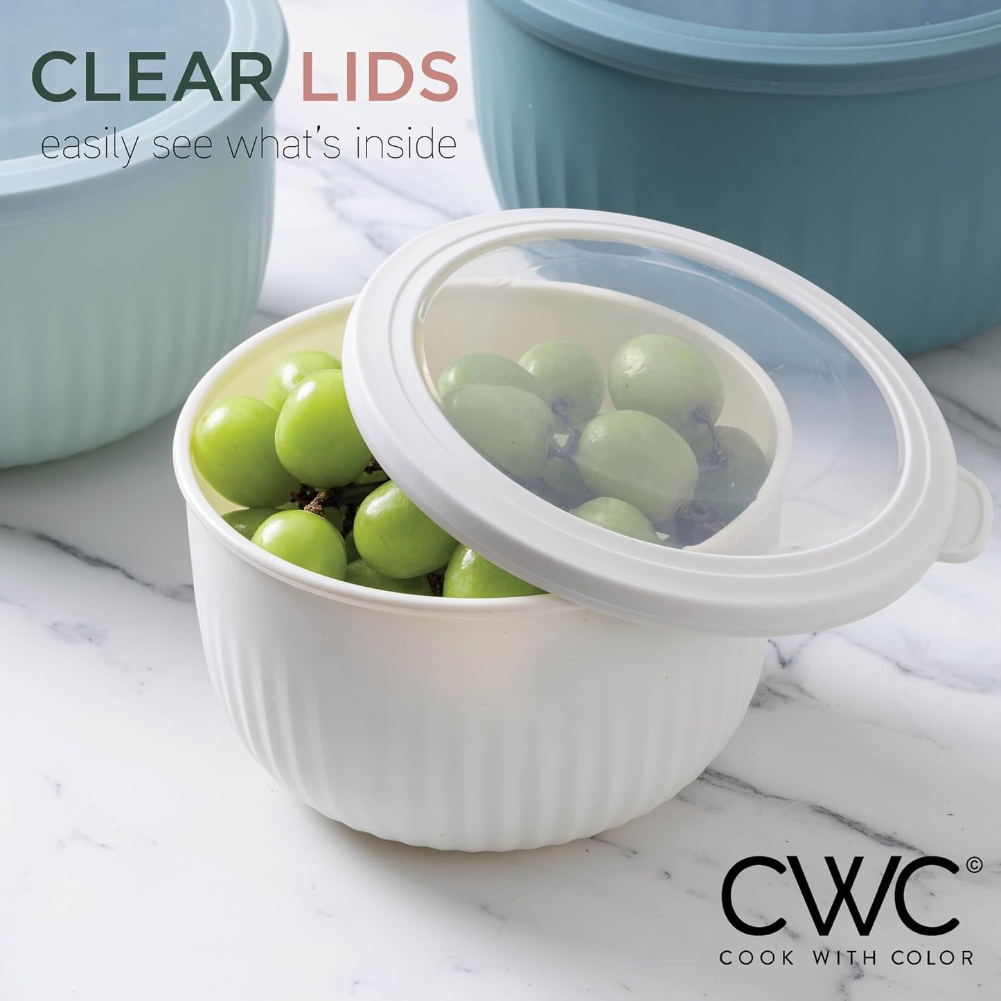 Prep Bowls with Lids- Wide and Deep Nesting Plastic Small Mixing Bowl Set with Lids, 8 Piece Set - Wide Bowls, Sage