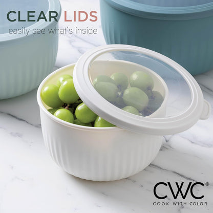 Prep Bowls with Lids- Wide and Deep Nesting Plastic Small Mixing Bowl Set with Lids, 8 Piece Set - Wide Bowls, Sage