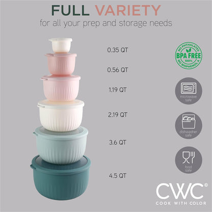 Prep Bowls with Lids- Wide and Deep Nesting Plastic Small Mixing Bowl Set with Lids, 8 Piece Set - Wide Bowls, Sage