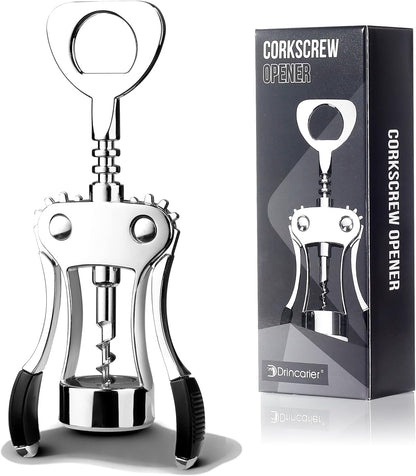 Wine Opener, Zinc Alloy Premium Wing Corkscrew with Multifunctional Bottles Opener, Sharp Wine Corkscrew with Ergonomic Non-Slip Wing Handle, Upgrade