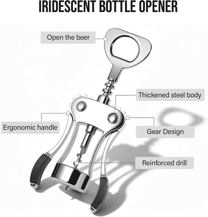 Wine Opener, Zinc Alloy Premium Wing Corkscrew with Multifunctional Bottles Opener, Sharp Wine Corkscrew with Ergonomic Non-Slip Wing Handle, Upgrade