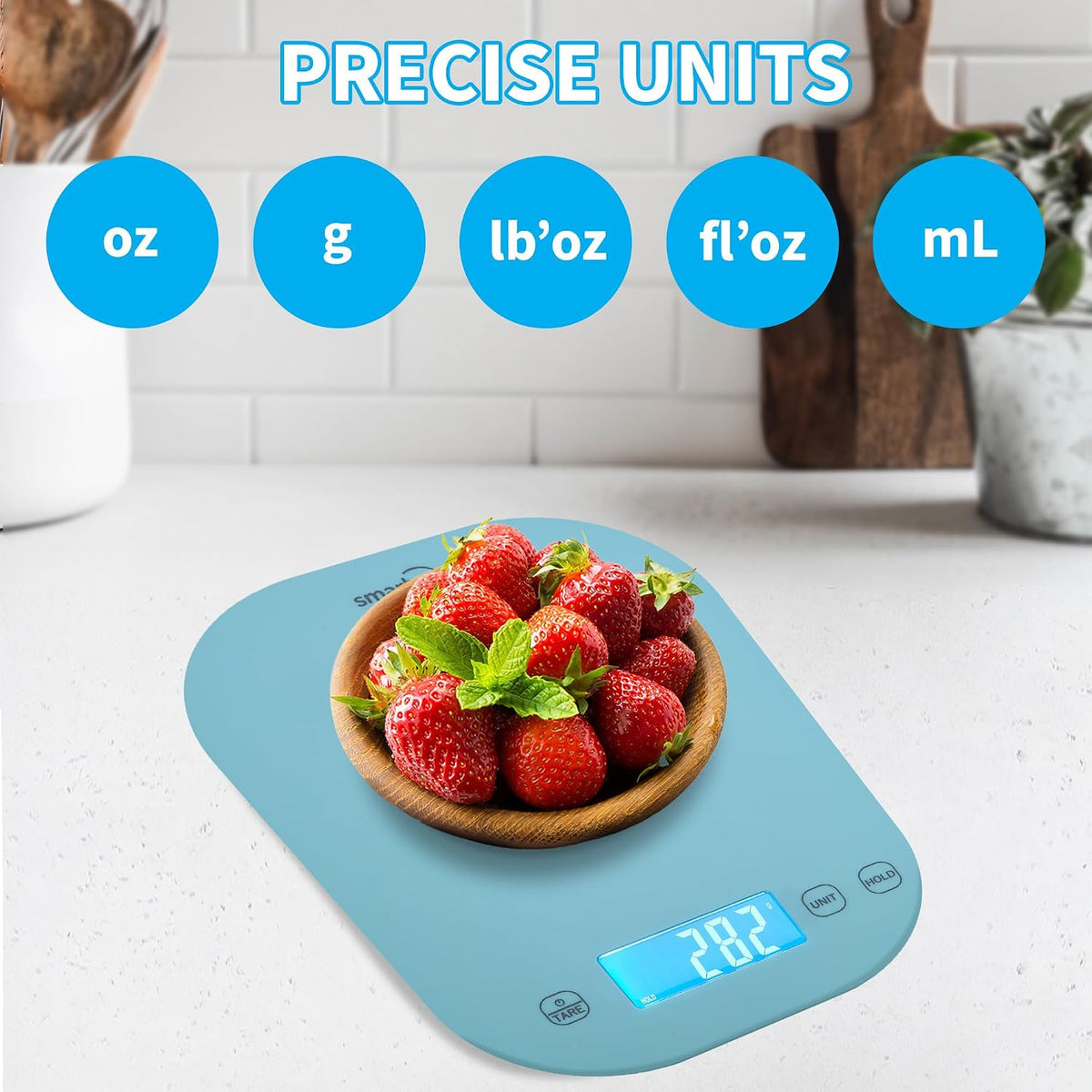 Mint Green Kitchen Scale, 11 lb x 1g, Tare & Backlit Display