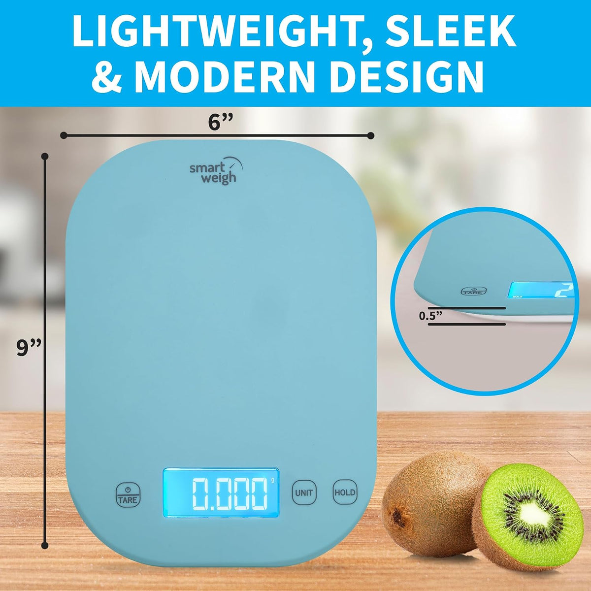 Mint Green Kitchen Scale, 11 lb x 1g, Tare & Backlit Display