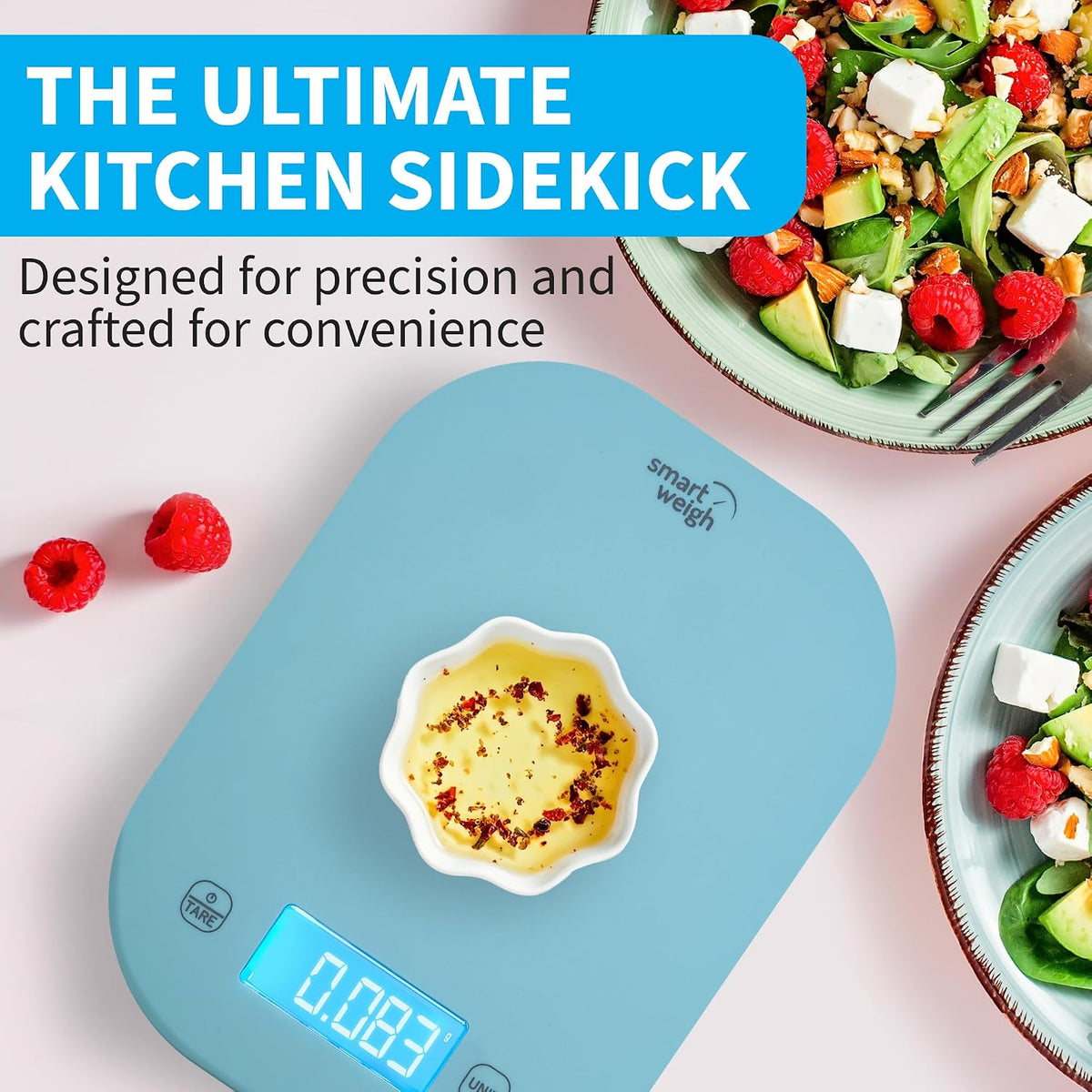 Mint Green Kitchen Scale, 11 lb x 1g, Tare & Backlit Display