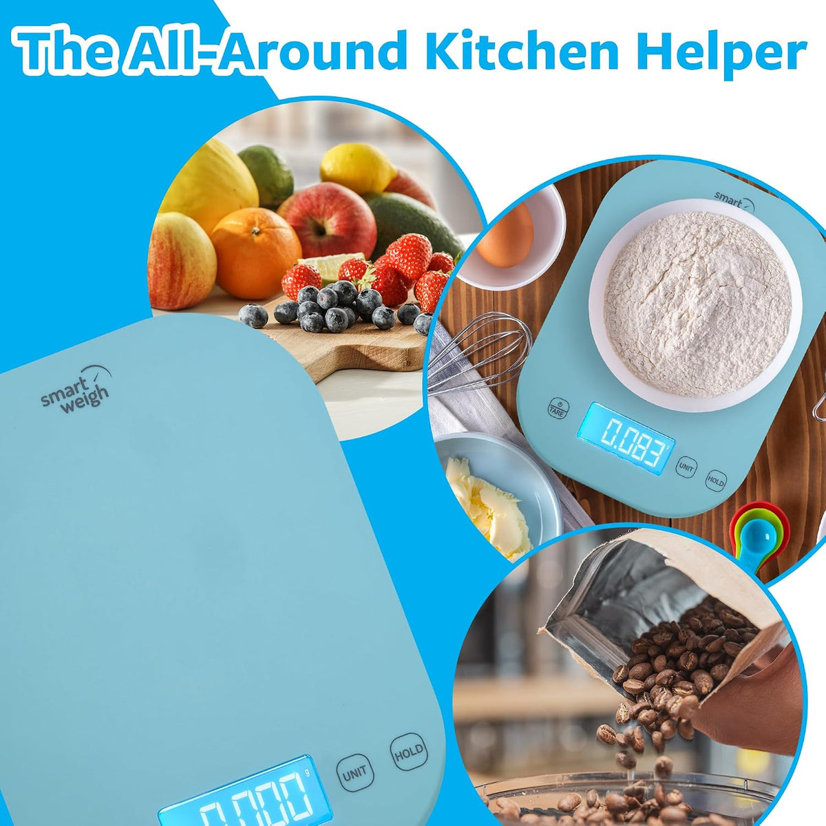 Mint Green Kitchen Scale, 11 lb x 1g, Tare & Backlit Display