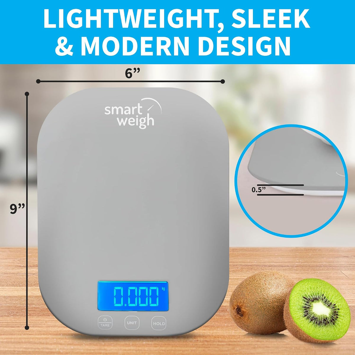 Mint Green Kitchen Scale, 11 lb x 1g, Tare & Backlit Display