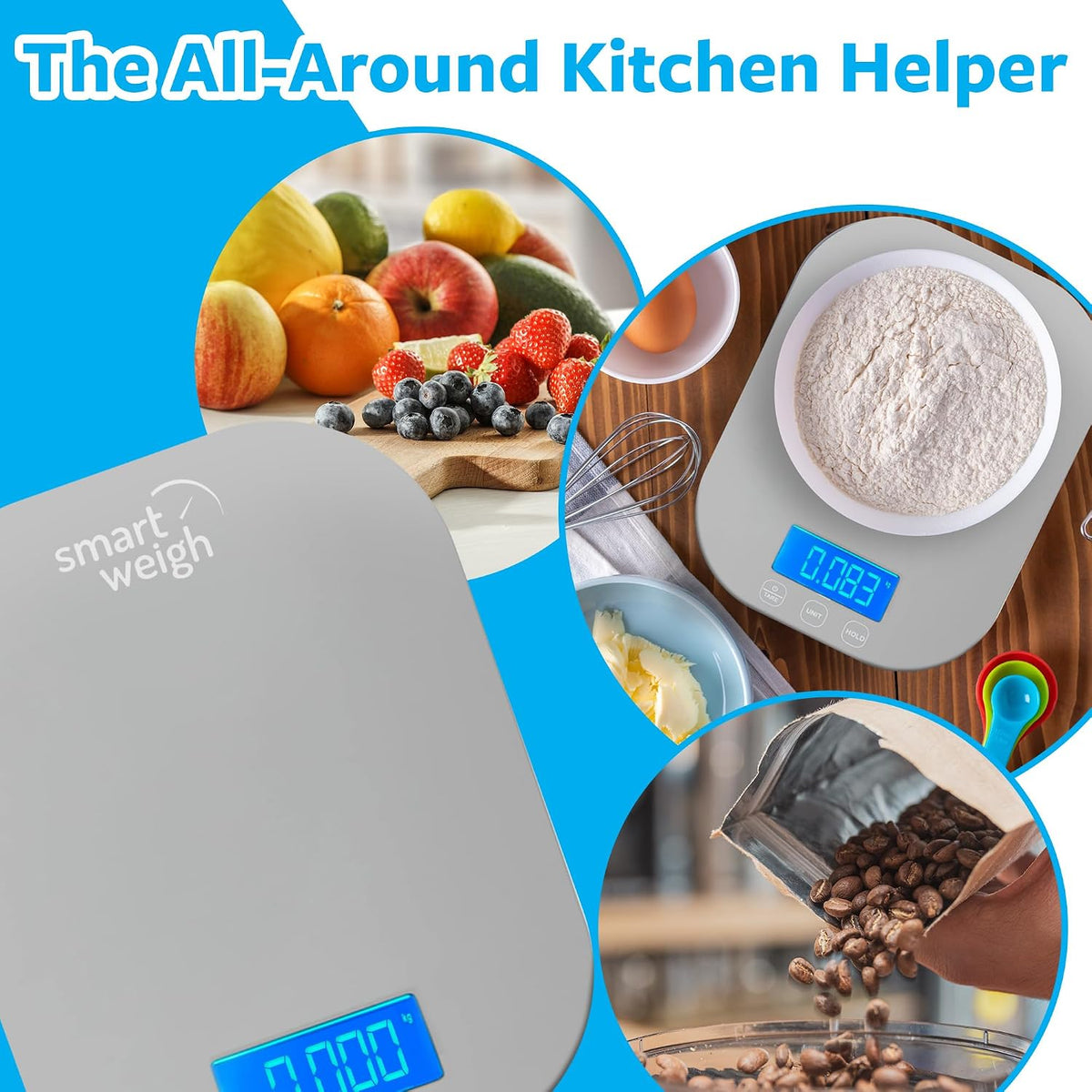 Mint Green Kitchen Scale, 11 lb x 1g, Tare & Backlit Display