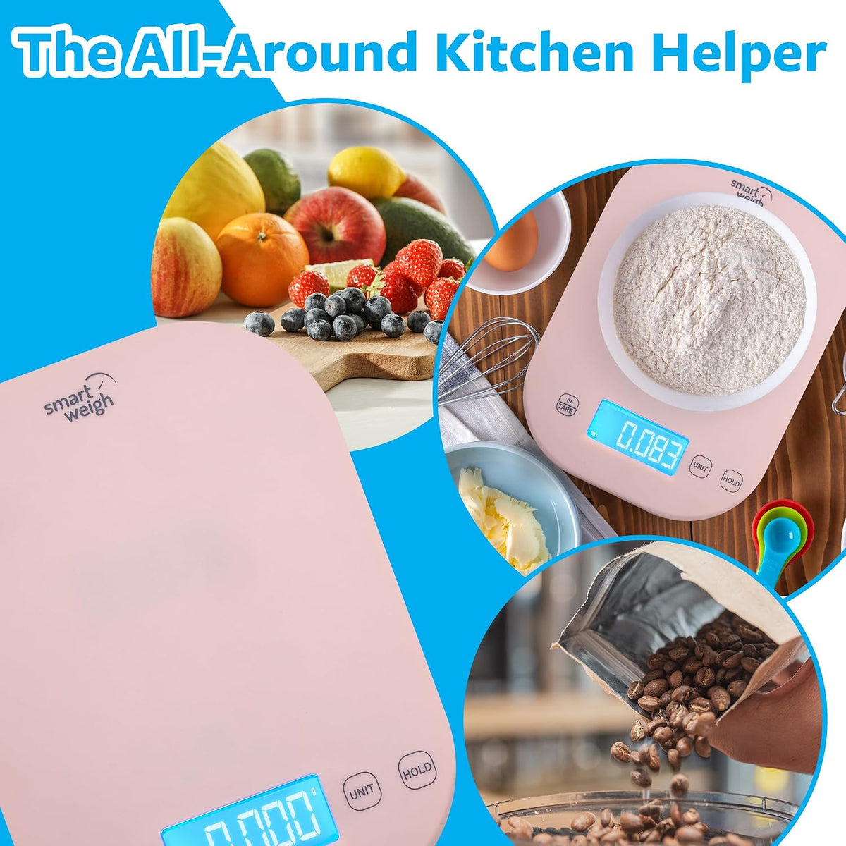 Mint Green Kitchen Scale, 11 lb x 1g, Tare & Backlit Display