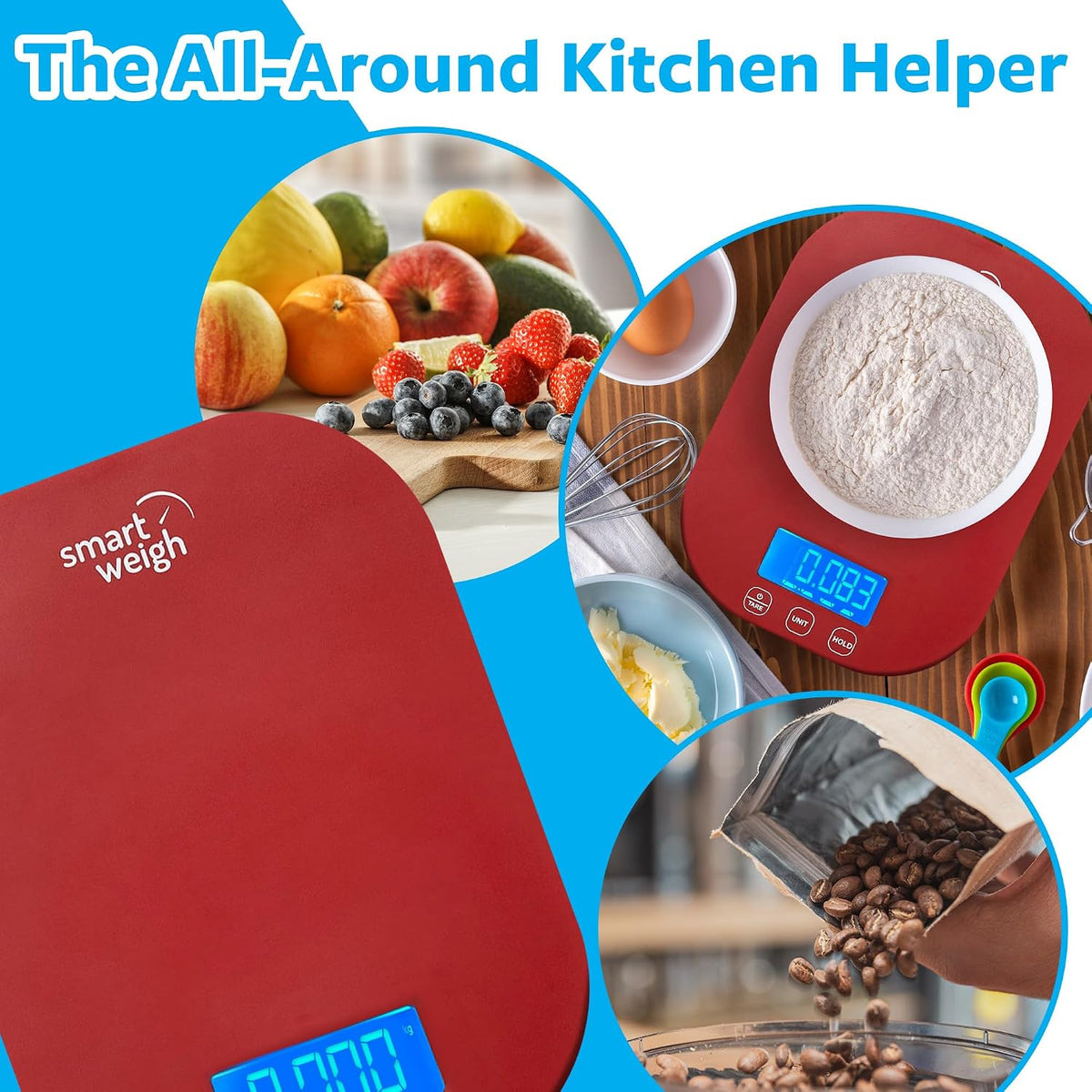 Mint Green Kitchen Scale, 11 lb x 1g, Tare & Backlit Display