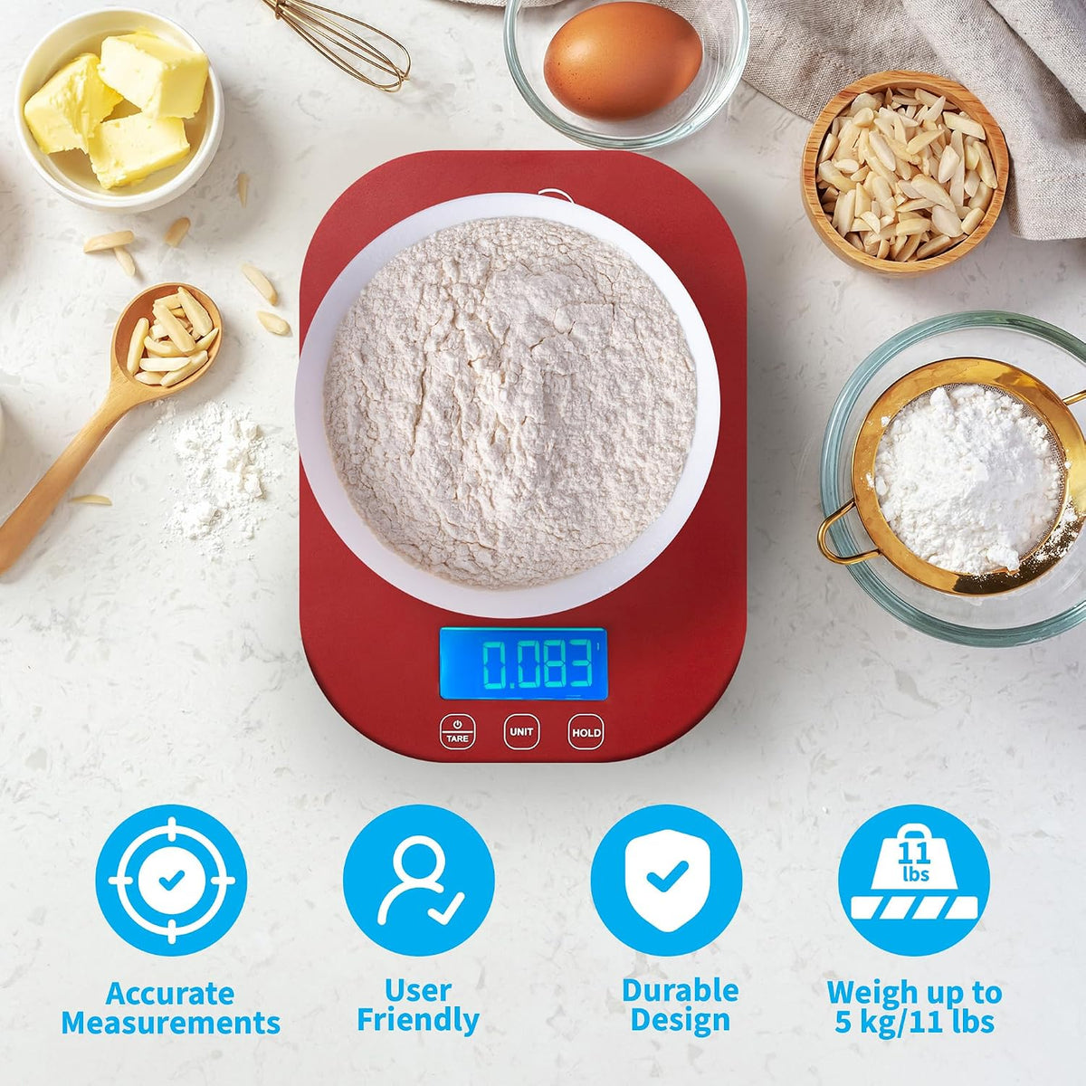 Mint Green Kitchen Scale, 11 lb x 1g, Tare & Backlit Display