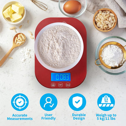 Mint Green Kitchen Scale, 11 lb x 1g, Tare & Backlit Display