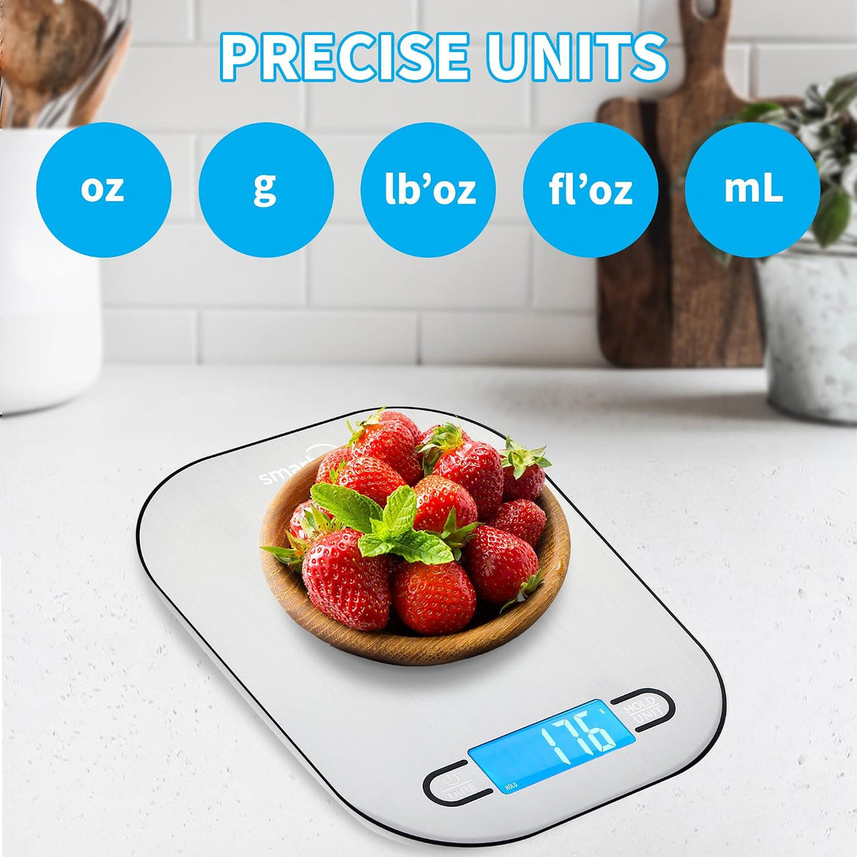 Mint Green Kitchen Scale, 11 lb x 1g, Tare & Backlit Display
