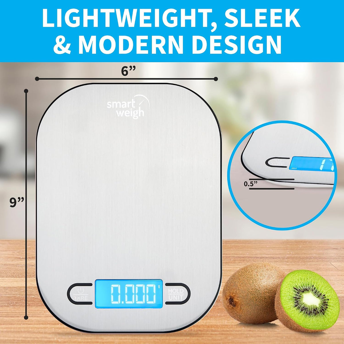 Mint Green Kitchen Scale, 11 lb x 1g, Tare & Backlit Display