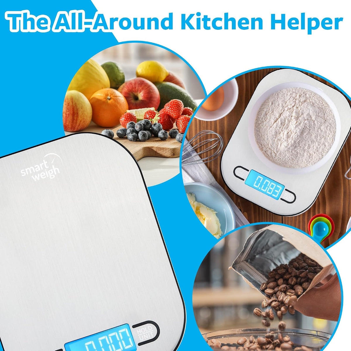 Mint Green Kitchen Scale, 11 lb x 1g, Tare & Backlit Display