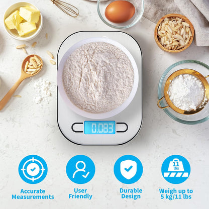Mint Green Kitchen Scale, 11 lb x 1g, Tare & Backlit Display