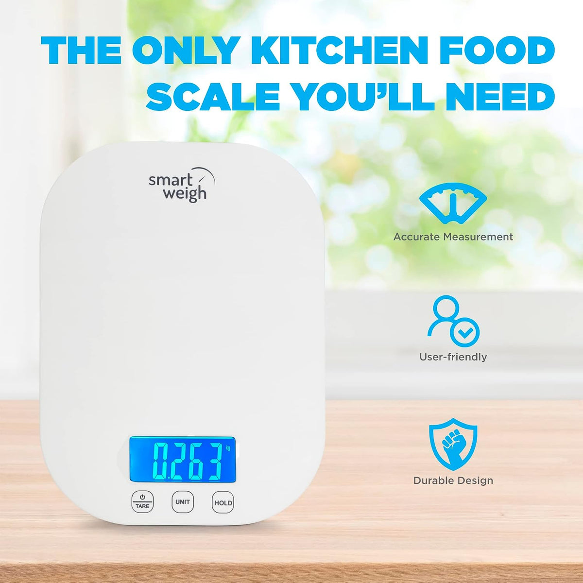 Mint Green Kitchen Scale, 11 lb x 1g, Tare & Backlit Display