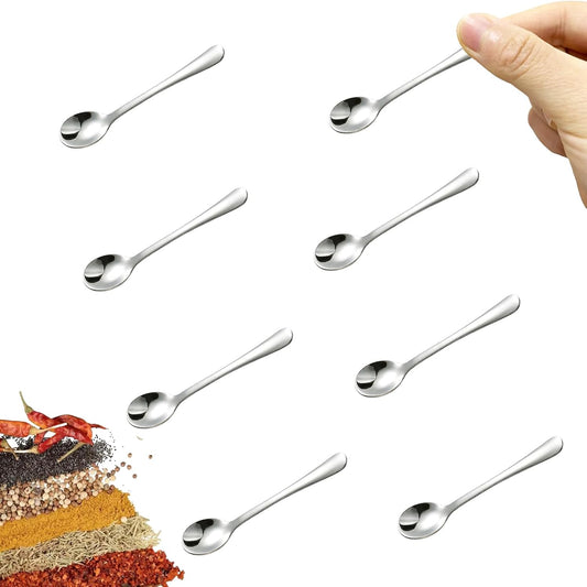 8 PCS Tiny Stainless Steel Spoons for Spices Jars, Mini Size 2.87", Cute Small Stainless Steel Condiment Spoons for Spices, Salt, Sugar, Pepper, Honey, Fun Little Scoops