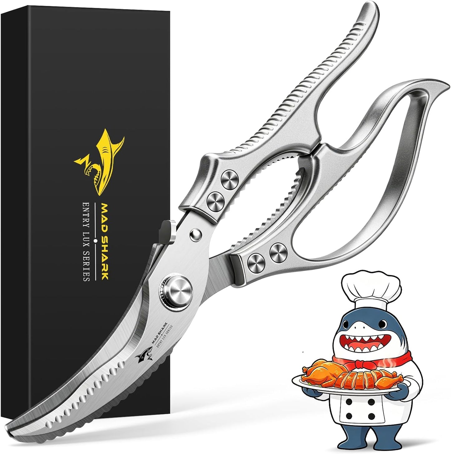 Heavy Duty Poultry Shears,Spring Loaded Kitchen Shears,Dishwasher | Non-Slip Handle Kitchen Shears, Safety Lock, All Purpose Kitchen Scissors for Chicken, Meat Cutting, Turkey, Fish, Vegetables