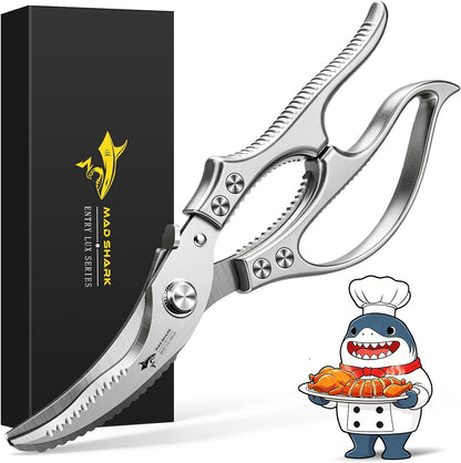 Heavy Duty Poultry Shears,Spring Loaded Kitchen Shears,Dishwasher | Non-Slip Handle Kitchen Shears, Safety Lock, All Purpose Kitchen Scissors for Chicken, Meat Cutting, Turkey, Fish, Vegetables