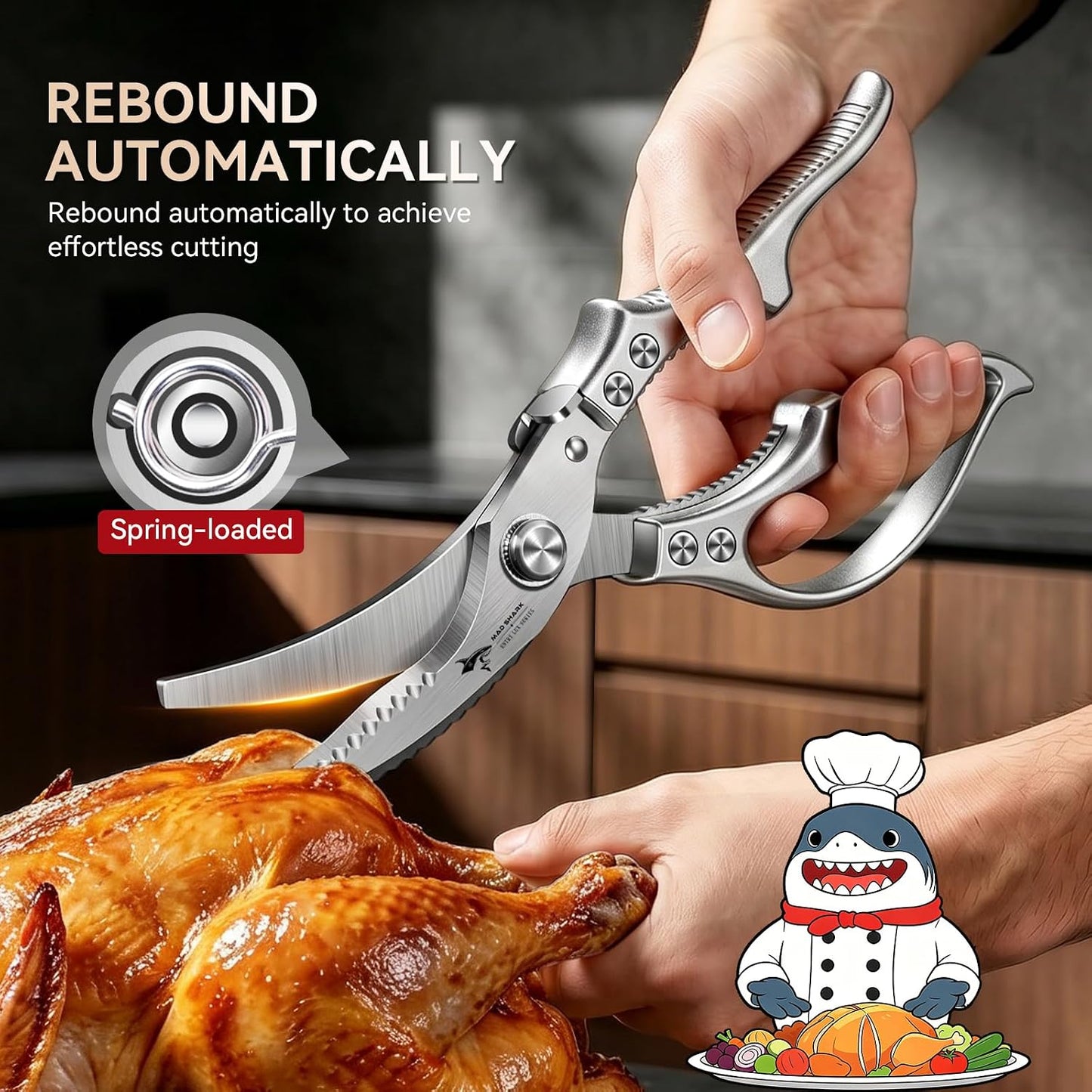 Heavy Duty Poultry Shears,Spring Loaded Kitchen Shears,Dishwasher | Non-Slip Handle Kitchen Shears, Safety Lock, All Purpose Kitchen Scissors for Chicken, Meat Cutting, Turkey, Fish, Vegetables