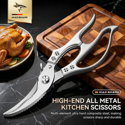 Heavy Duty Poultry Shears,Spring Loaded Kitchen Shears,Dishwasher | Non-Slip Handle Kitchen Shears, Safety Lock, All Purpose Kitchen Scissors for Chicken, Meat Cutting, Turkey, Fish, Vegetables