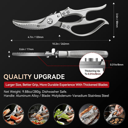 Heavy Duty Poultry Shears,Spring Loaded Kitchen Shears,Dishwasher | Non-Slip Handle Kitchen Shears, Safety Lock, All Purpose Kitchen Scissors for Chicken, Meat Cutting, Turkey, Fish, Vegetables