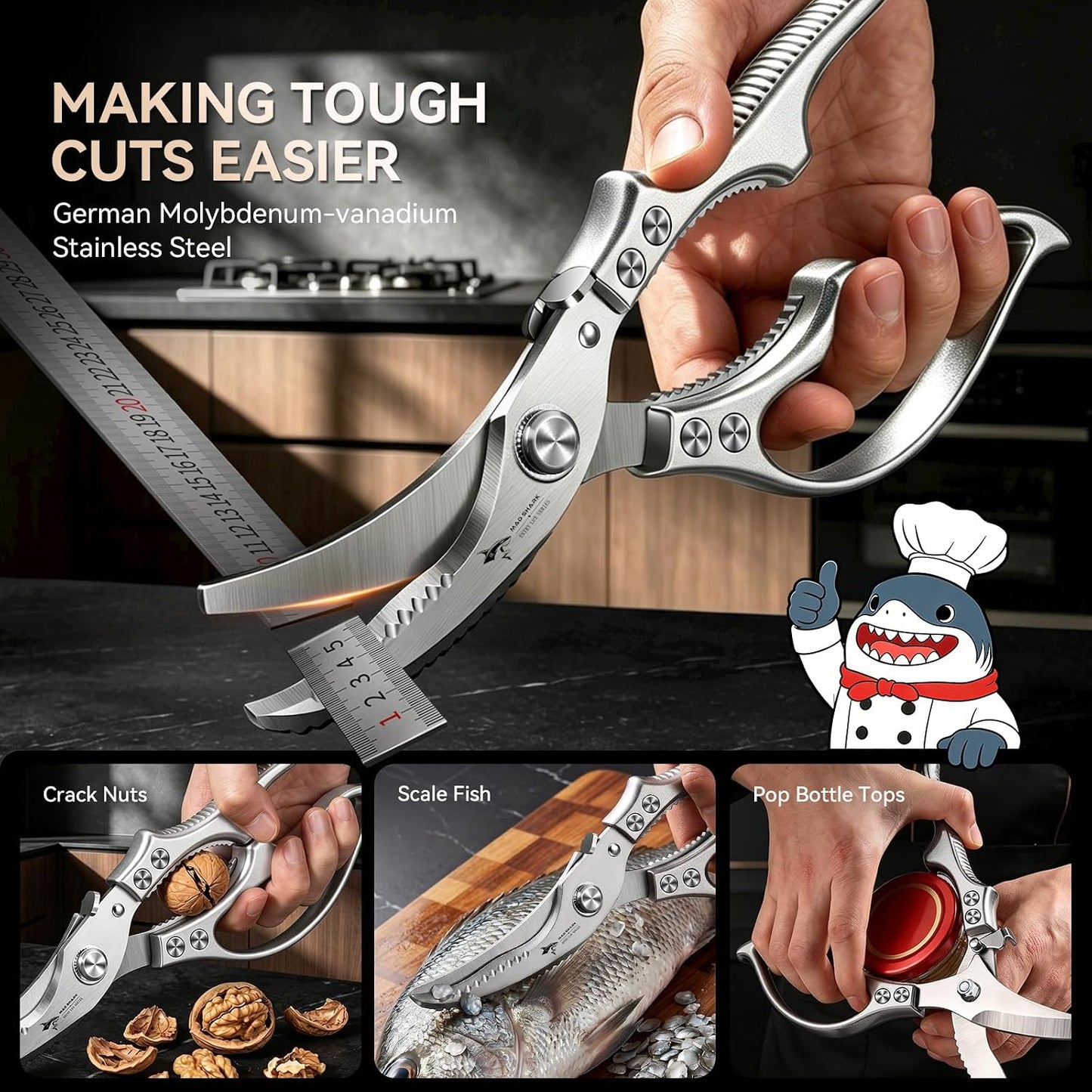 Heavy Duty Poultry Shears,Spring Loaded Kitchen Shears,Dishwasher | Non-Slip Handle Kitchen Shears, Safety Lock, All Purpose Kitchen Scissors for Chicken, Meat Cutting, Turkey, Fish, Vegetables