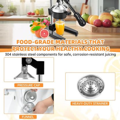 Cast Iron Manual Citrus Juicer, Heavy Duty Orange Juicer Hand Press | With Stainless Steel Cup, Citrus Press for Lemon Lime Grapefruit & Pomegranate, Commercial Countertop Fruit Juicer