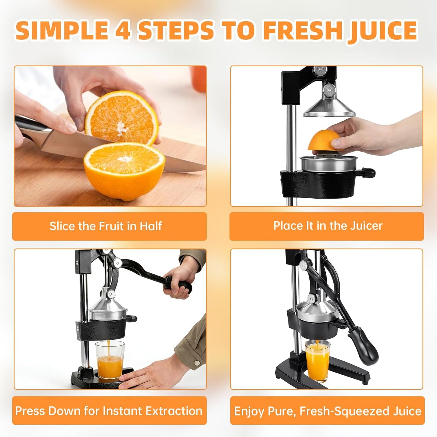 Cast Iron Manual Citrus Juicer, Heavy Duty Orange Juicer Hand Press | With Stainless Steel Cup, Citrus Press for Lemon Lime Grapefruit & Pomegranate, Commercial Countertop Fruit Juicer