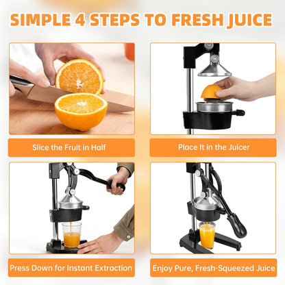 Cast Iron Manual Citrus Juicer, Heavy Duty Orange Juicer Hand Press | With Stainless Steel Cup, Citrus Press for Lemon Lime Grapefruit & Pomegranate, Commercial Countertop Fruit Juicer