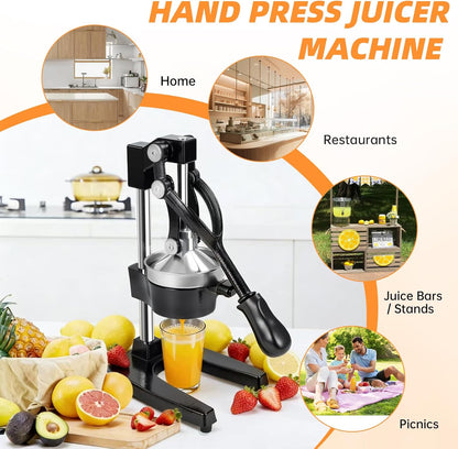 Cast Iron Manual Citrus Juicer, Heavy Duty Orange Juicer Hand Press | With Stainless Steel Cup, Citrus Press for Lemon Lime Grapefruit & Pomegranate, Commercial Countertop Fruit Juicer