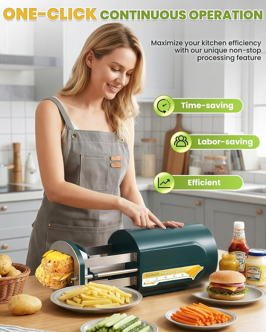 Electric French Fry Cutter with 1/2&3/8" Stainless Steel Blades ﻿ | Professional potato cutting machine with custom tray, automatic efficient vegetable dicer for carrots, zucchini, apple&onion